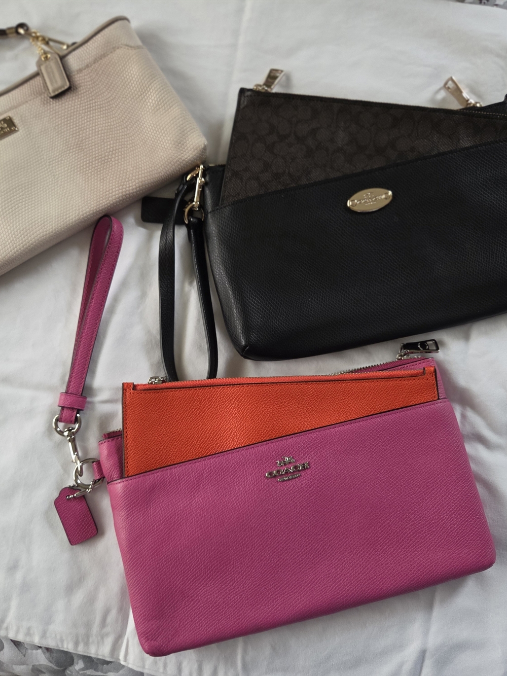 Coach Two-Tone Pink & Orange Leather Wristlet